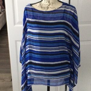 Blue sheer split butterfly sleeve blouse